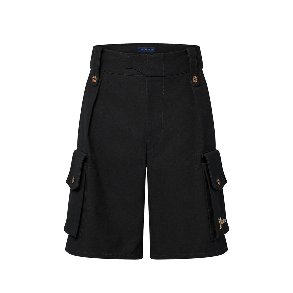 Louis Vuitton Men's Summer Black Logo Letter Loose 5 Points Short Pants #98875