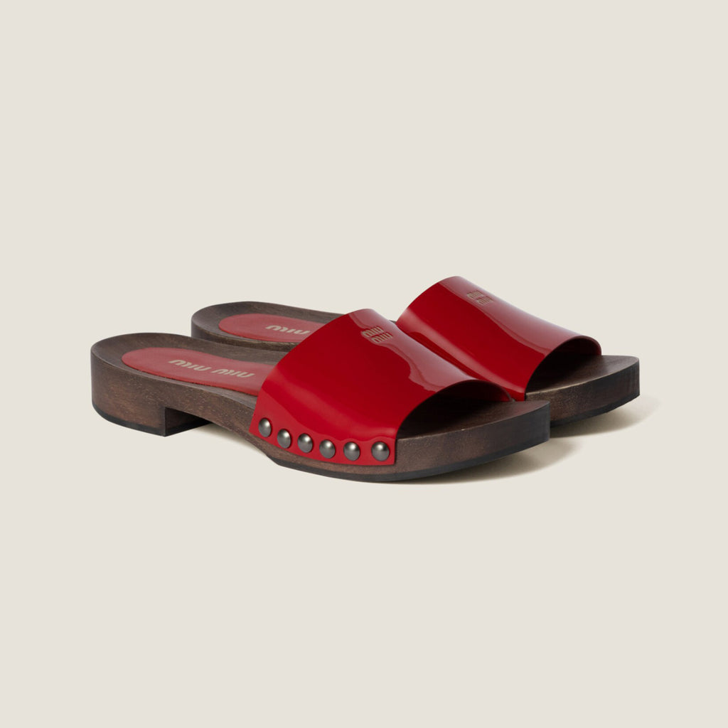 MiuMiu Women's Summer Fashion Casual Round Toe Slip On Suede Leather Wooden Sole Sandals Shoes #78432