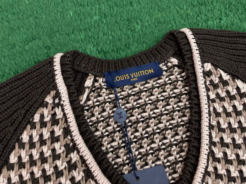 Louis Vuitton Men's Spring/Summer Brown Jacquard Cotton V-Neck Sleeveless Knitted Vest Sweater #77199