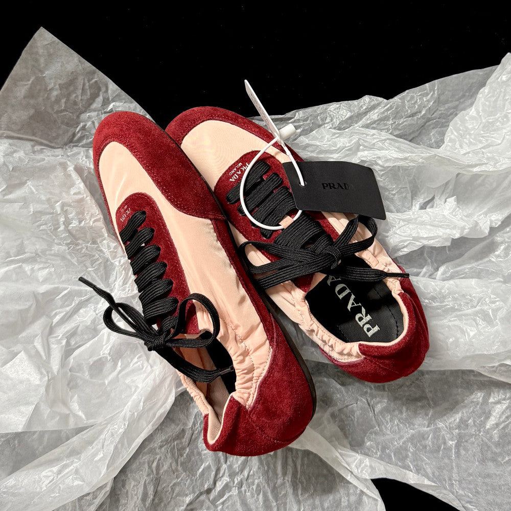 Prada Women's Solid-color Nylon Fabric And Suede Low-top Lace-up Training Shoes #77759