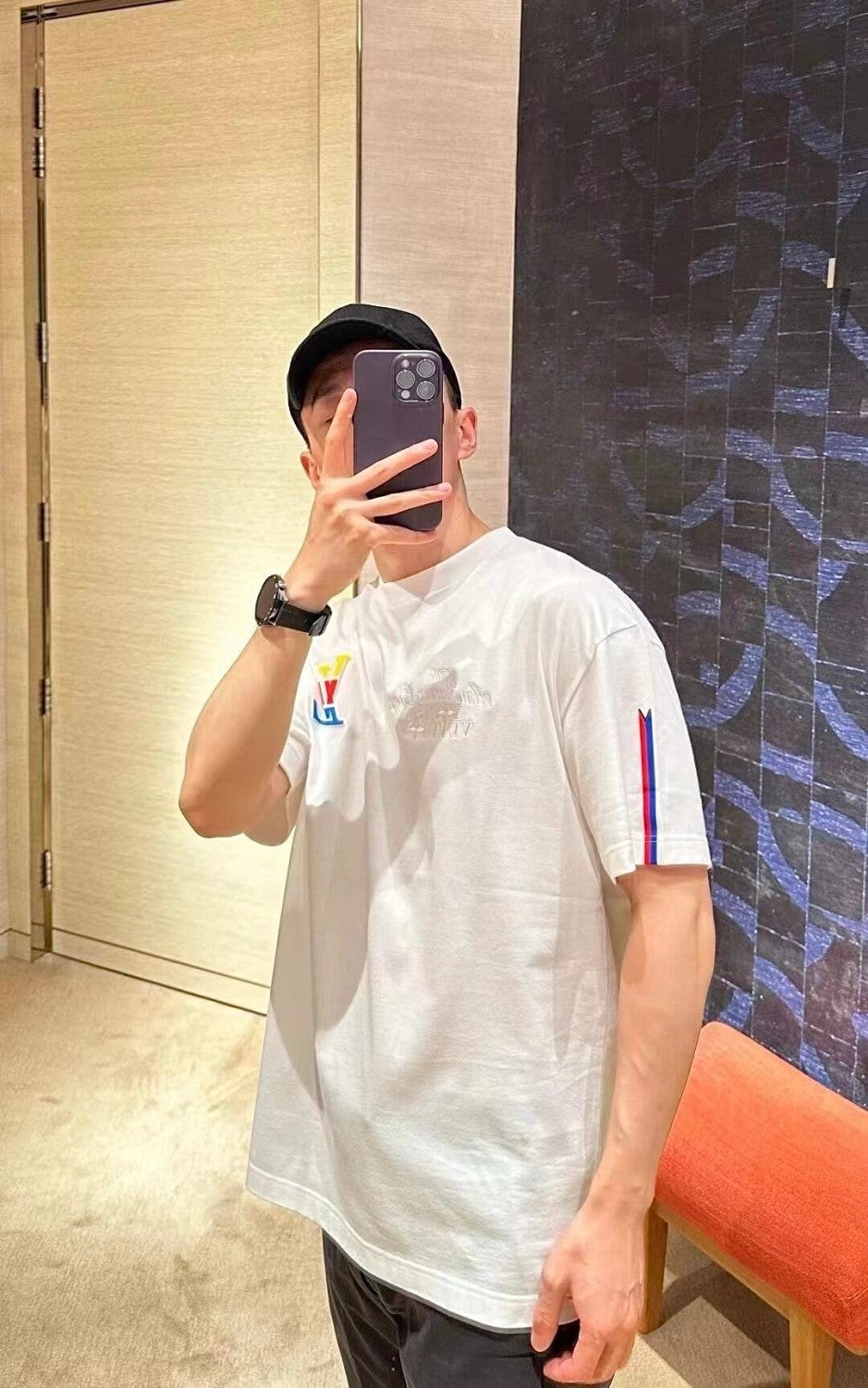 Louis Vuitton Men's Summer White Logo Embroidered Crew Neck Cotton Short Sleeve T-Shirt #72787