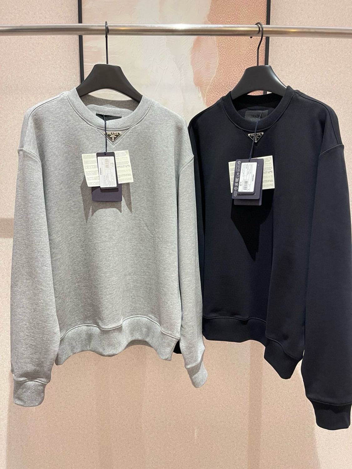 Prada Men's And Women's Spring And Fall Logo Applique Solid Color Round Neck Pullover Long Sleeve Sweater #73643