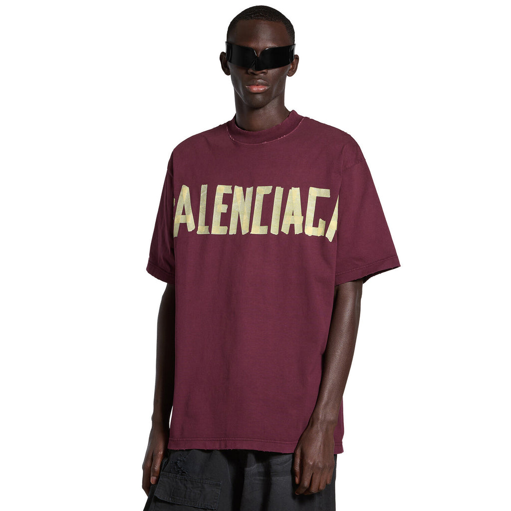 Balenciaga Men's Summer Crimson Letter Print Round Neck Regular Fit Short Sleeve T-Shirt #98985