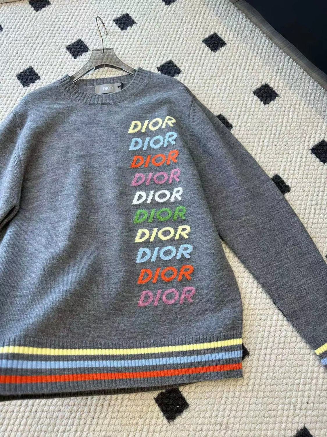 Dior Men's Spring & Autumn Colorful Logo Letter Embroidery Crew Neck Cashmere Sweater Pullover #97942