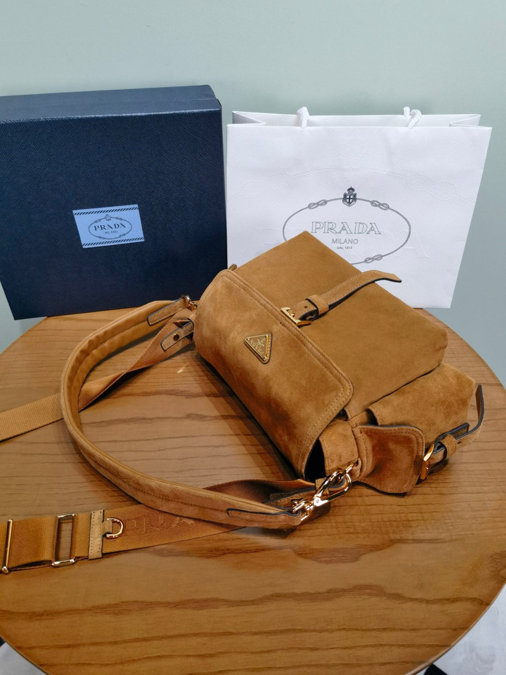Prada Explore Men's and Women's Brand Logo Solid Color Suede Leather Messenger Bag Shoulder Bags #78127