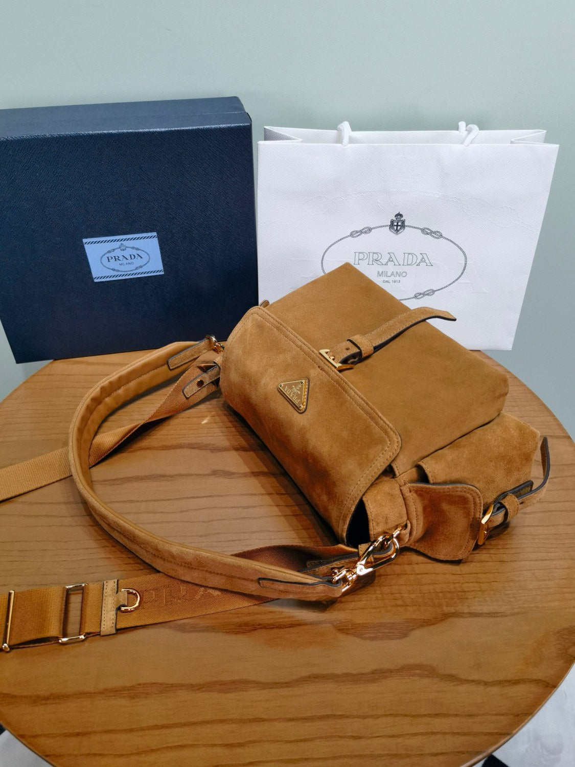 Prada Explore Men's and Women's Brand Logo Solid Color Suede Leather Messenger Bag Shoulder Bags #78127