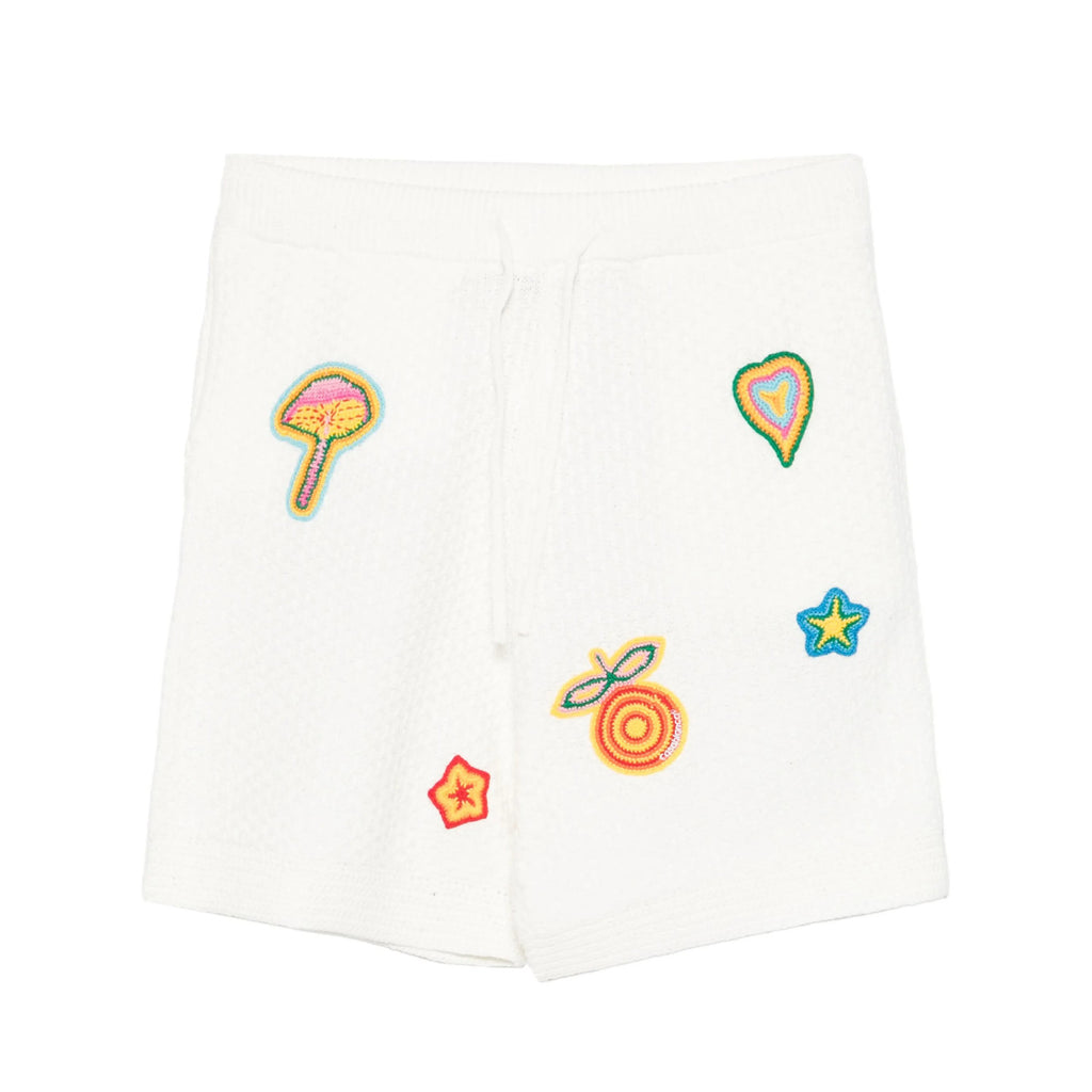 Casablanca Men's Summer Embroidered Solid-Color Cotton Loose-Fit Knit Short-Sleeve Shirt Casual Drawstring Mid-Rise Motif Crochet Shorts Suit Set Ngvp #2392