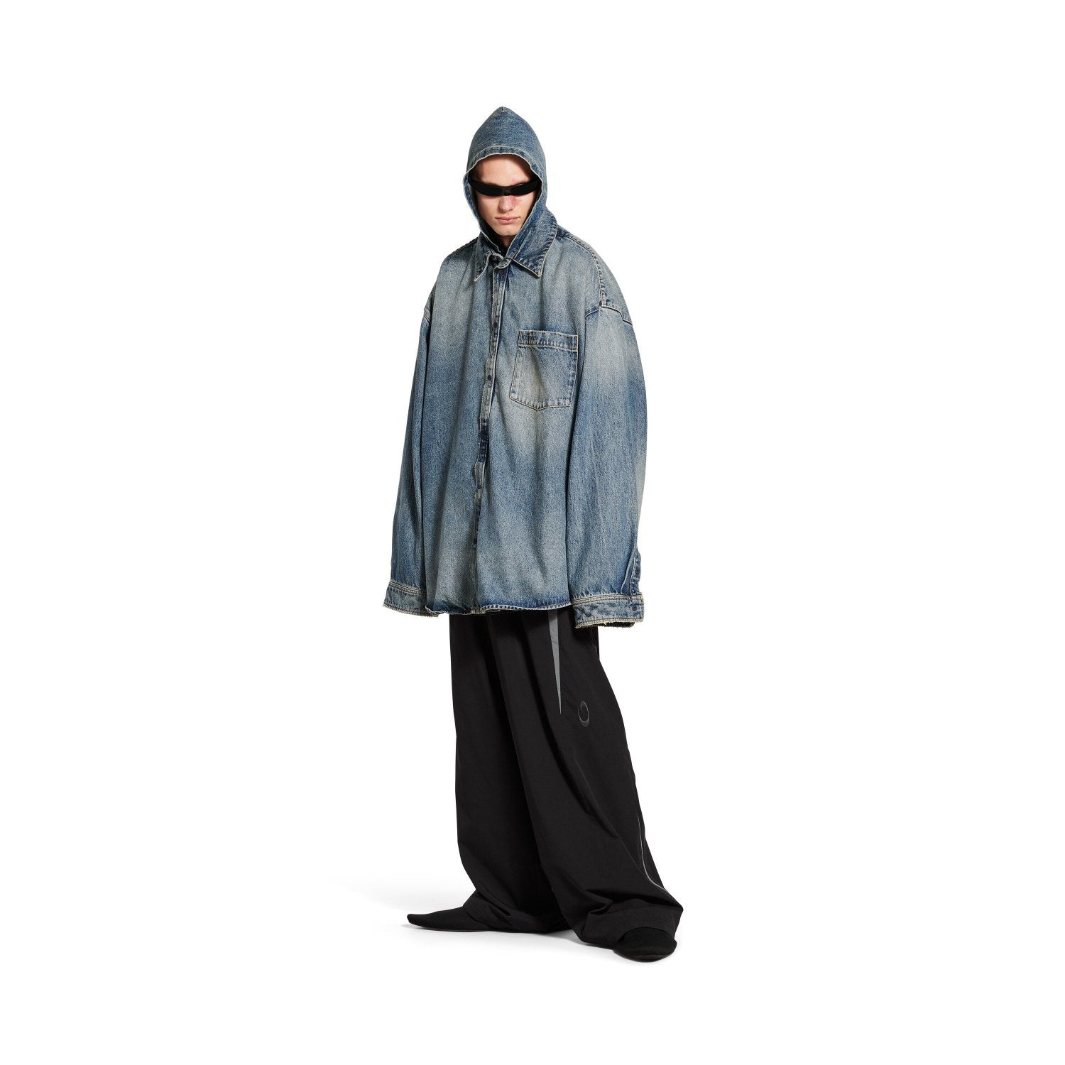 Balenciaga Men's Spring. Summer And Fall Hooded Shirt Papka Lapel Loose Solid Color Denim Jacket Ngvp #1671