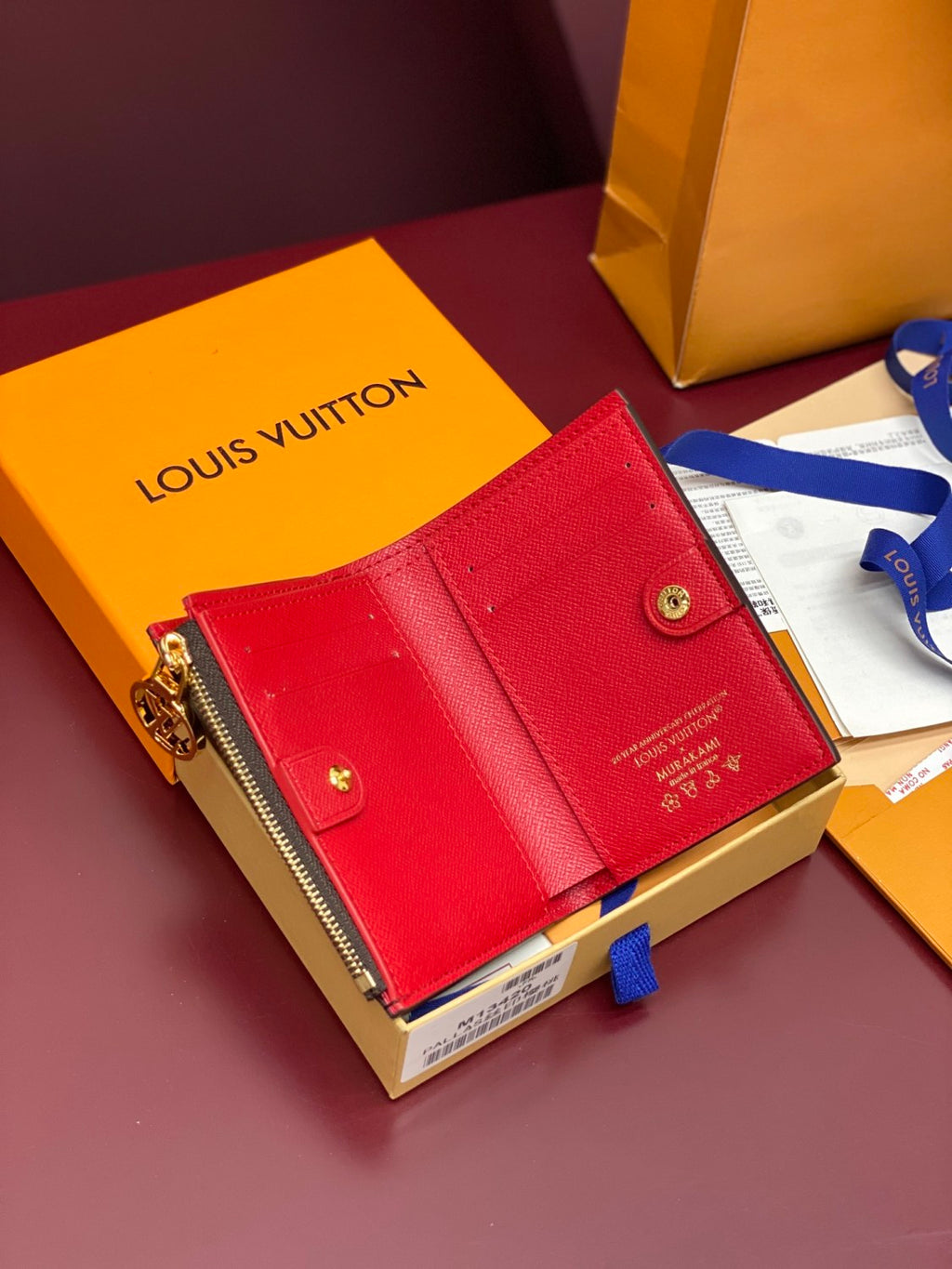 Louis Vuitton LV x TM LISA Women's Brown Letter Print Cherry Pattern Leather Wallet Bag Bags #77596