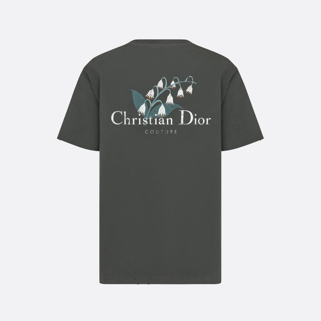 Dior Men's Summer Solid Color Floral Pattern Letter Print Round Neck Cotton Short Sleeve T-Shirt #76737