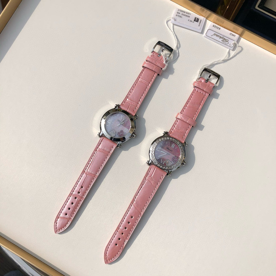 Chopard Women's Pink Strap Diamond Bezel Mechanical Watch #97727