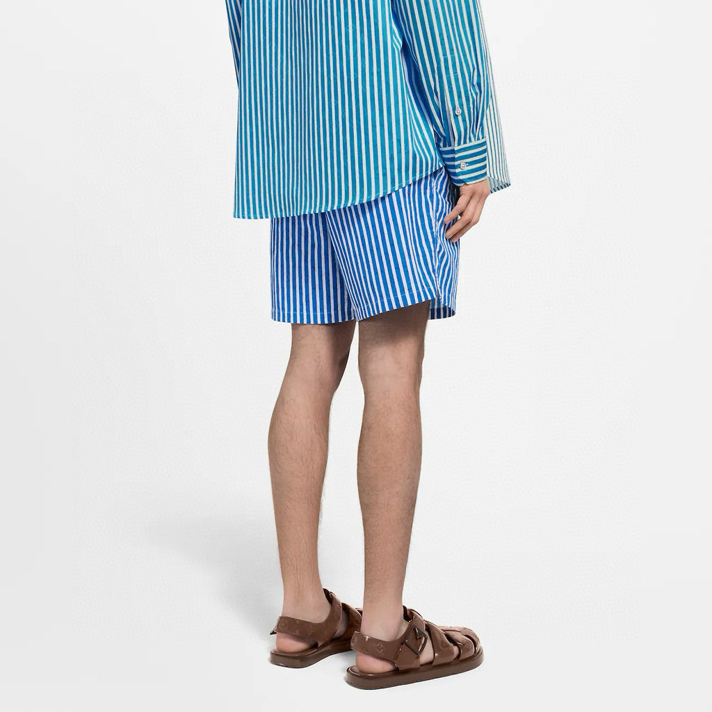 Louis Vuitton Men's Summer Solid Colour Striped Print Casual Drawstring Beach Shorts #77411