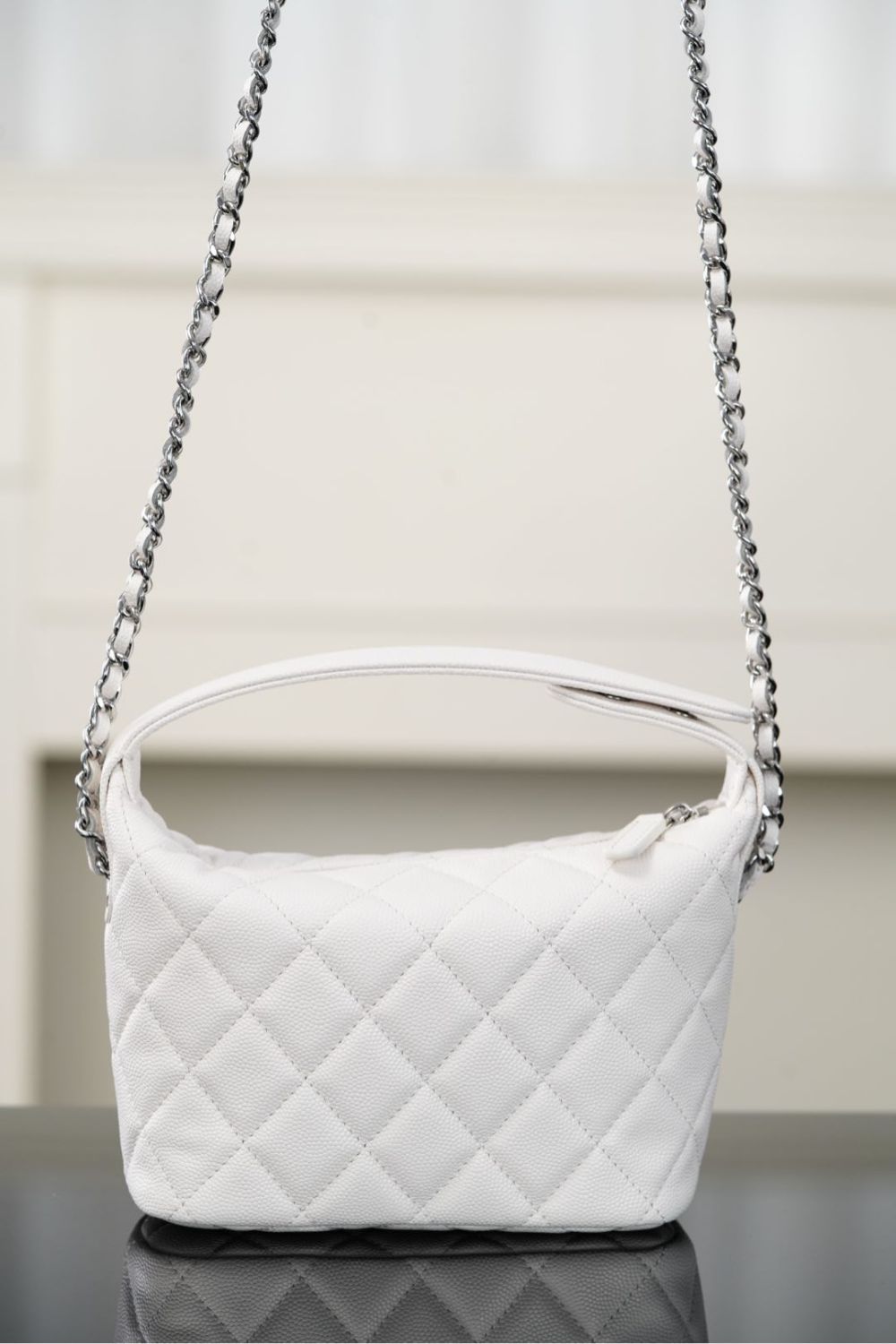 Chanel 25B Silver Buckle Star Double C Lunchbox Bag Single-Shoulder Crossbody Tote Hobo Bag Fashionable White Chain Handbag Bags #193527