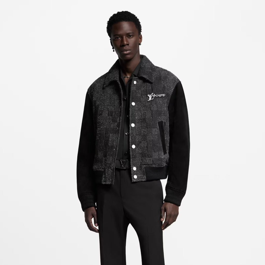 Louis Vuitton Men's Spring/Autumn Mixed Leather Jacket Checkered Solid Color Baseball Collar Long Sleeve Waistcoat Jacket #81478