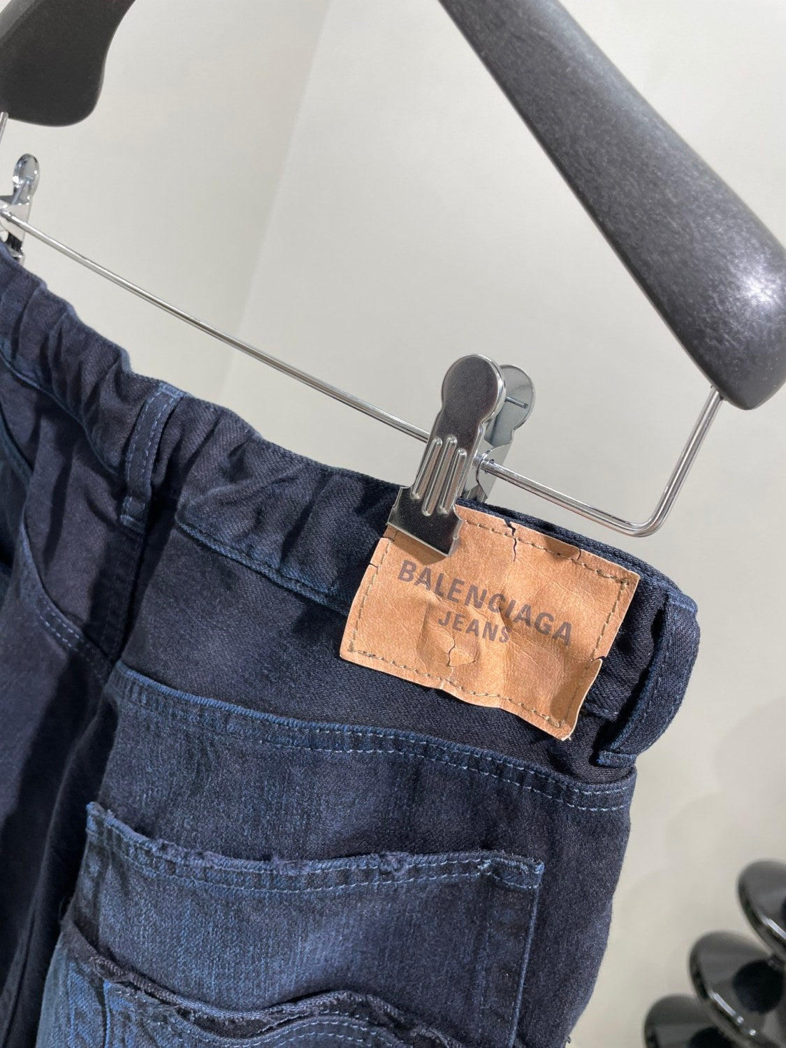 Balenciaga Men's And Women's Spring And Fall Splicing Fence Mid Waist Placket Zipper Straight Tie Jeans Pants #75357
