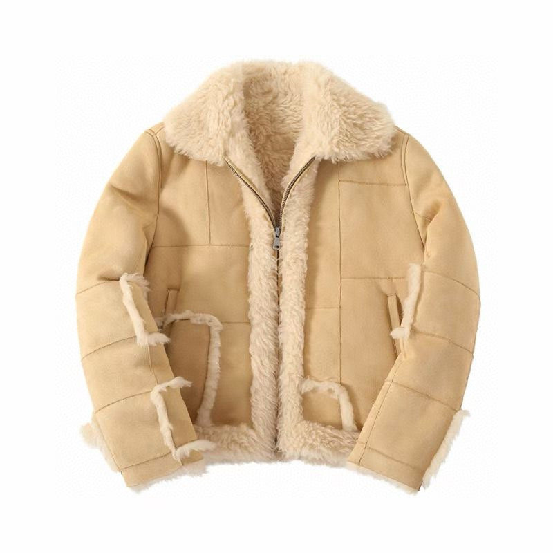 Eli Russell Linnetz Men's Autumn And Winter High Street Solid Color Lamb Fur Fur Jacket Long Sleeve Coat Ngvp #7778