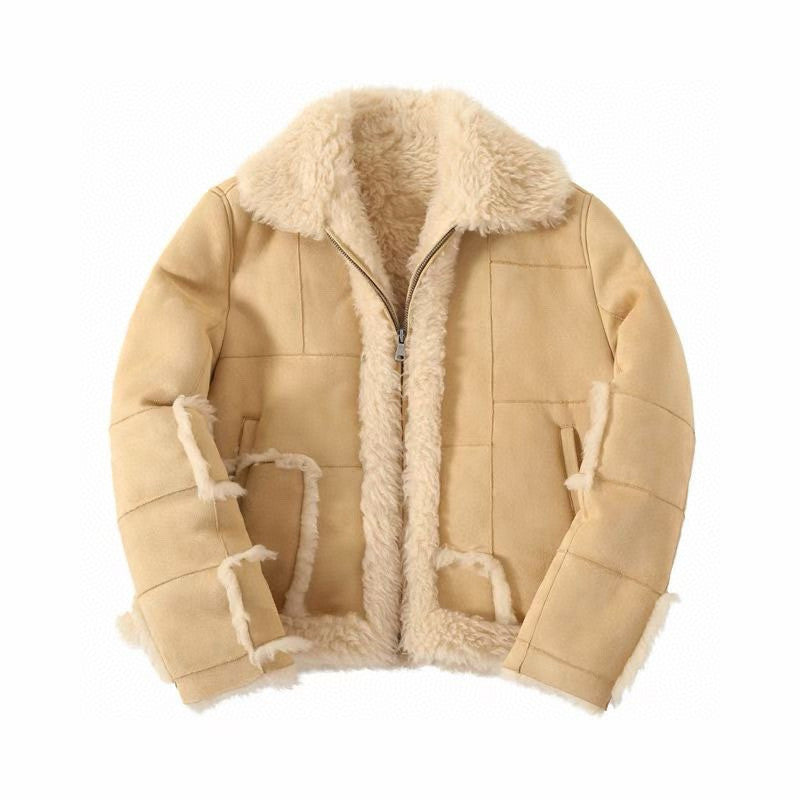 Eli Russell Linnetz Men's Autumn And Winter High Street Solid Color Lamb Fur Fur Jacket Long Sleeve Coat Ngvp #7778