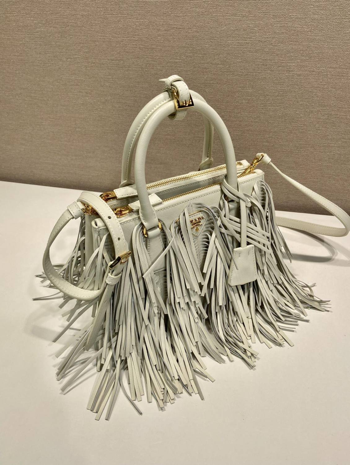 Prada Galleria Women's Solid Colour Metal Engraved Logo Tassel Design Calfskin Shoulder Bag Crossbody Bags Handbag #77979