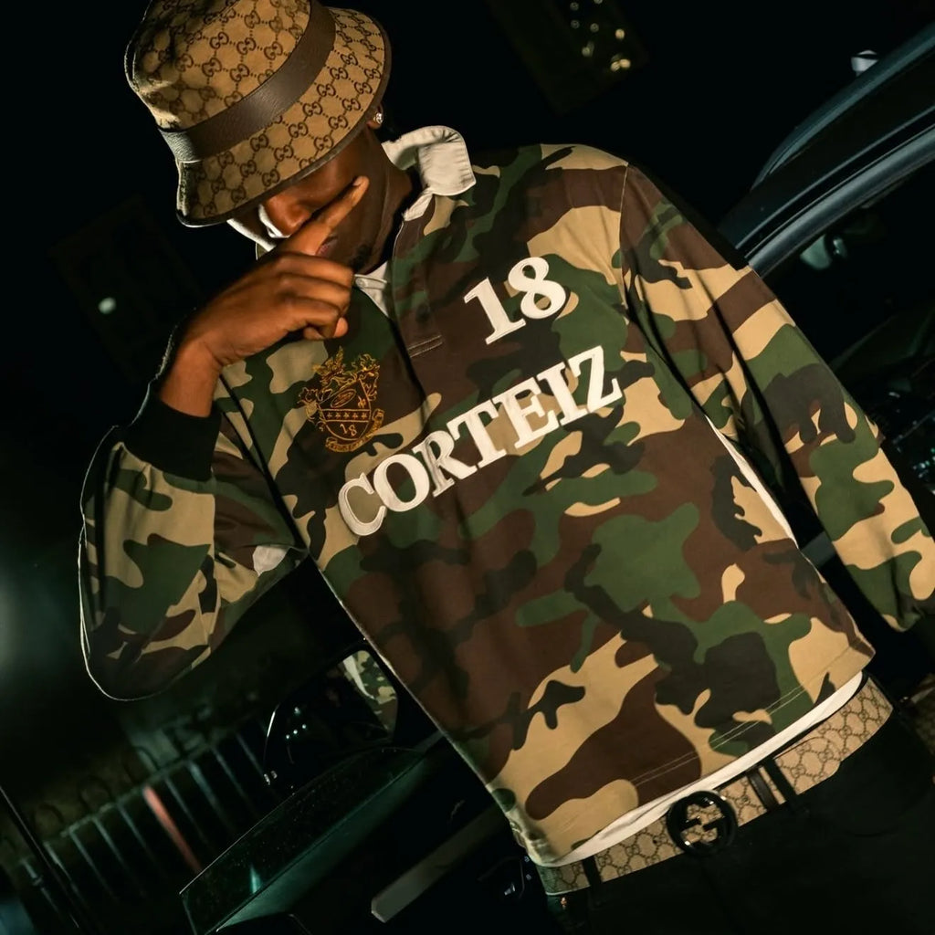 Corteiz Paneled Rugby Long Sleeves Jersey Green Camouflage