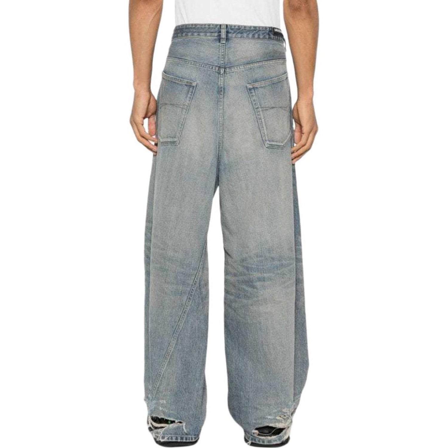 Balenciaga Men's And Women's Seasonal Lace Up Waistband Vintage Broken High Street Gradient Straight Leg Jeans Pants Ngvp #8765
