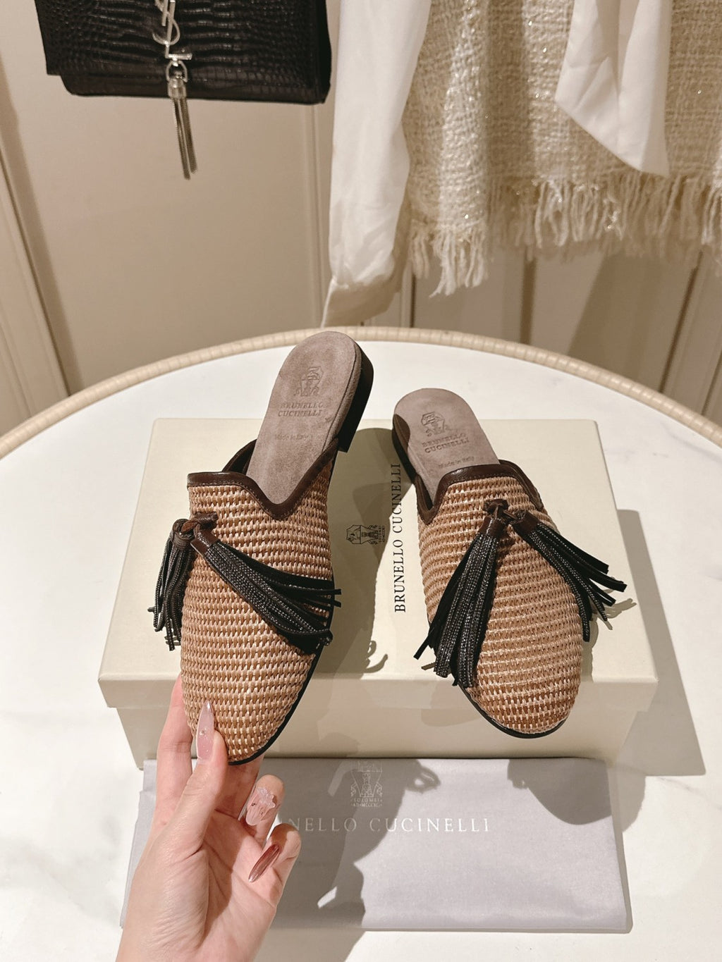 Brunello Cucinelli Women's Tassel Round Toe Solid Color Summer Flat Shoes Lafayette Sheepskin Casual Shoes Tassel Mule Shoes Ngvp #1536