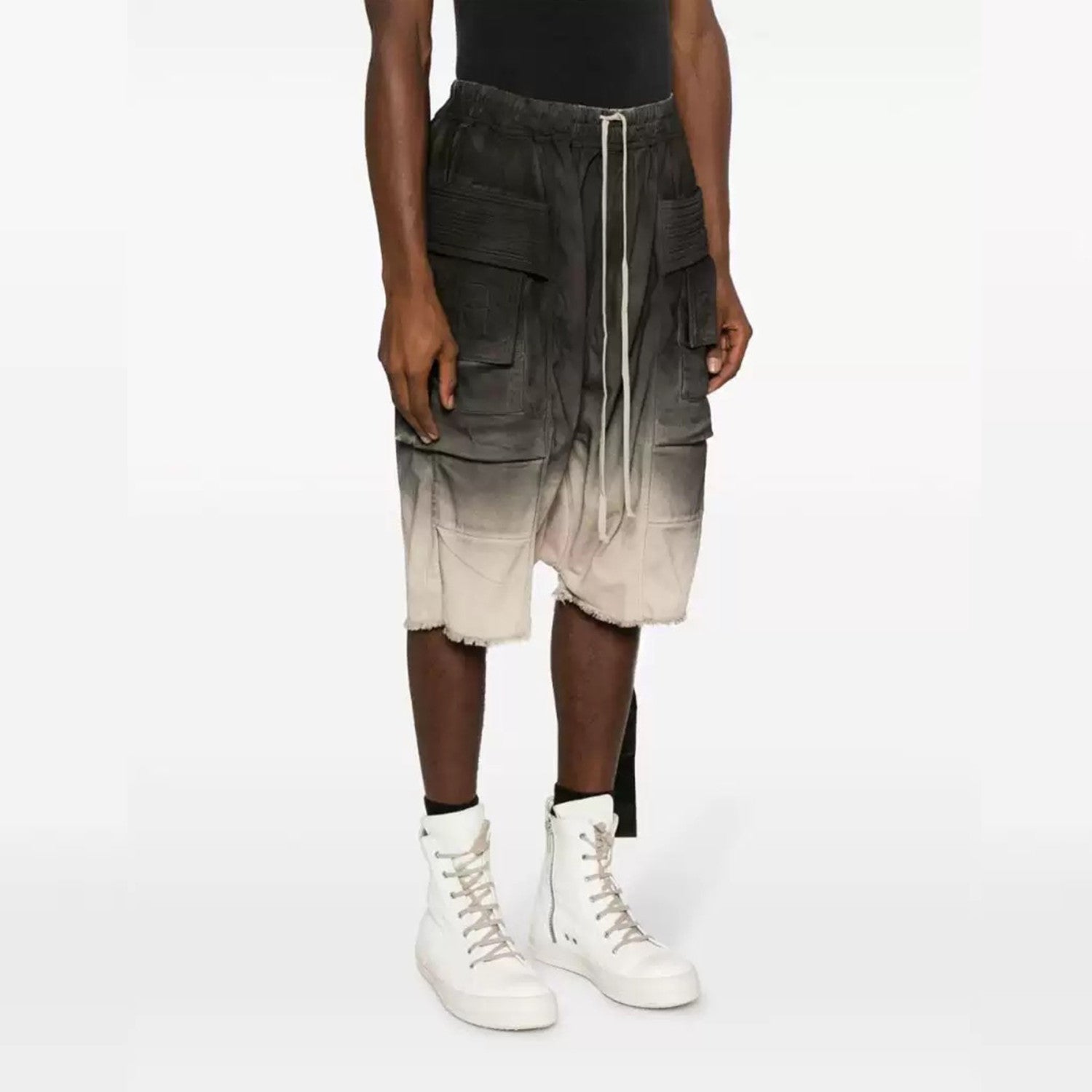 Rick Owens X Dekshdw Men's Spring/summer Vintage Distressed High Street Hole Breaking Denim Shorts Gradient Fringe Comfort Pants Ngvp #9313