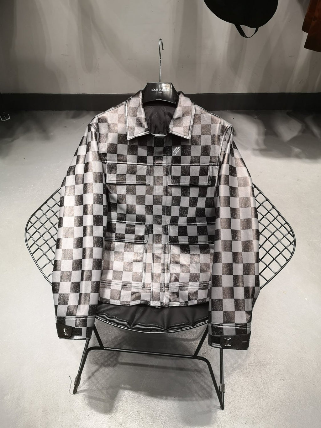 Louis Vuitton Men's Fall And Winter Casual Colorblocking Checkerboard Leather Jacket Letter Logo Temperament Jacket #6238
