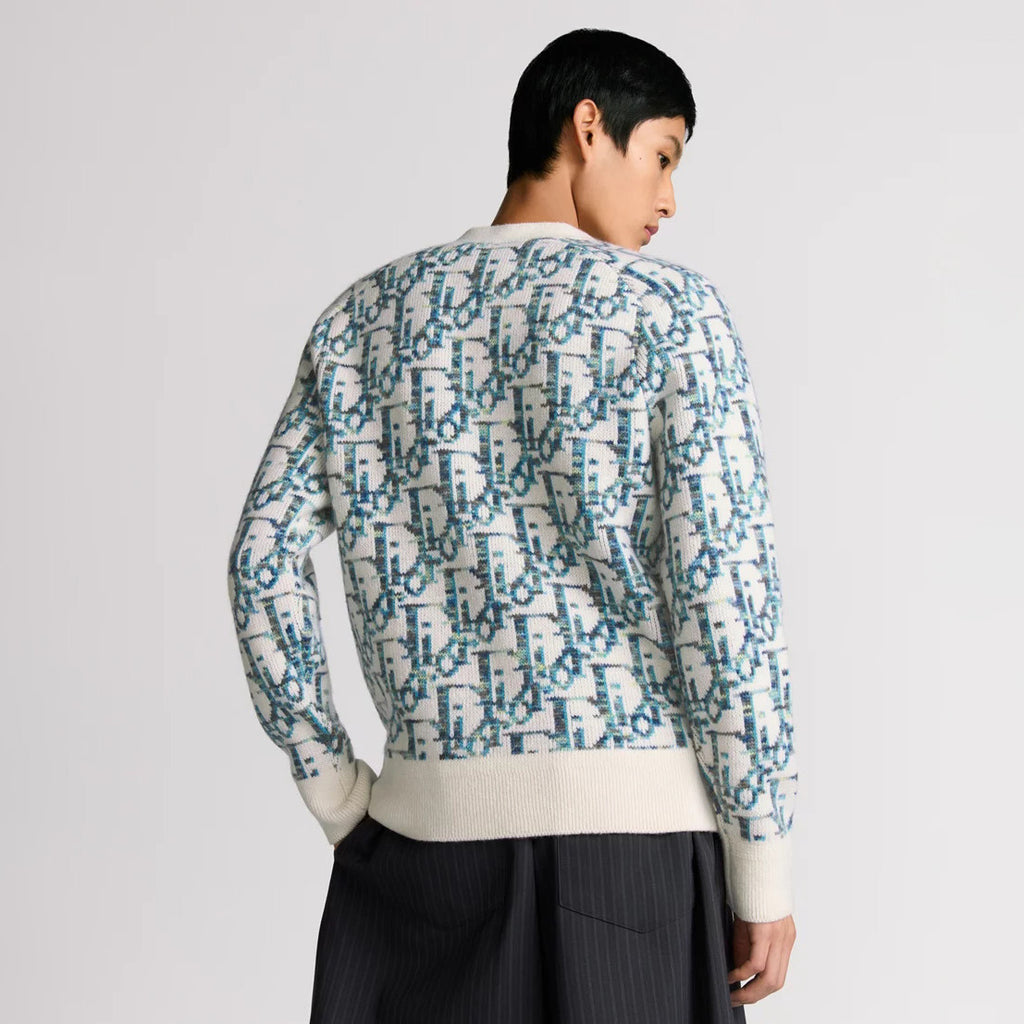 Dior Men's And Women's Spring/summer Fashion Casual Sheep Wool Jacquard Fabric Oblique Print Single Breasted V-neck Long Sleeved Sweater Knitted Cardigan #78296