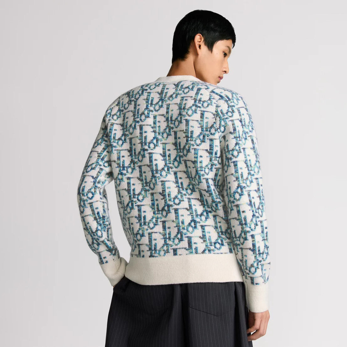 Dior Men's And Women's Spring/summer Fashion Casual Sheep Wool Jacquard Fabric Oblique Print Single Breasted V-neck Long Sleeved Sweater Knitted Cardigan #78296