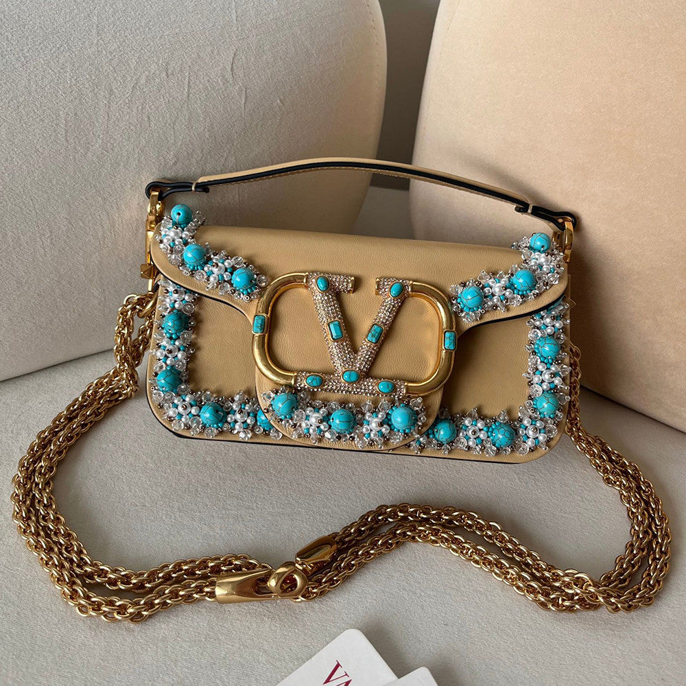 Valentino Women's Garavani Mini Loco 3d Embroidered Handbag With Swarovski Crystal Accents Vlogo Signature Magnetic Clasp Clutch With Chain Strap Bag Bags #196169