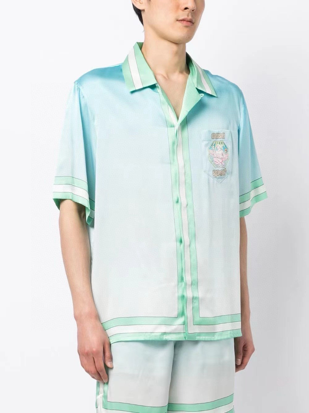 Casablanca Men's Summer Gradient Color Printed Single-Breasted Short-Sleeved Shirt and Casual Shorts Set Suit #77741
