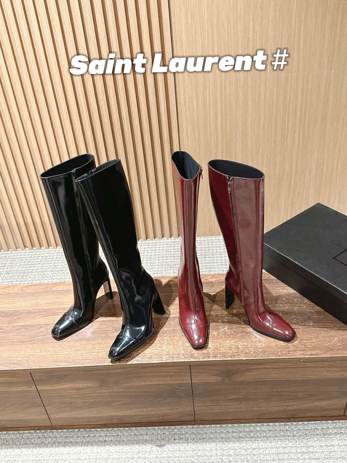 SAINT LAURENT Women's Pointed Cat Heel Long Short Red Black Boots Fashion Temperament Elegant Sexy Zipper Short Boots Shoes Ngvp #2185