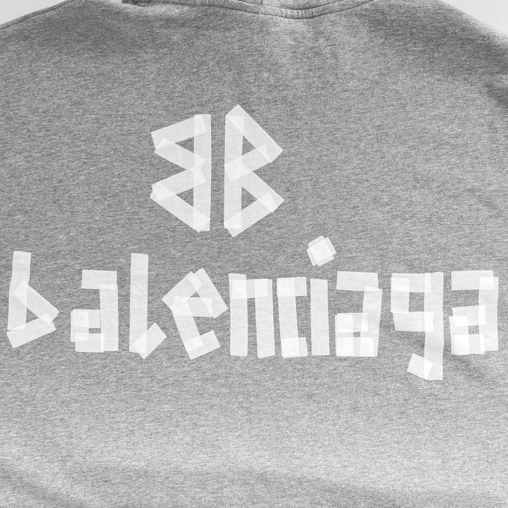 Balenciaga Men's Spring and Autumn Gray Letter Logo Printed Hooded Long Sleeve Sweatshirt Pullover #73489