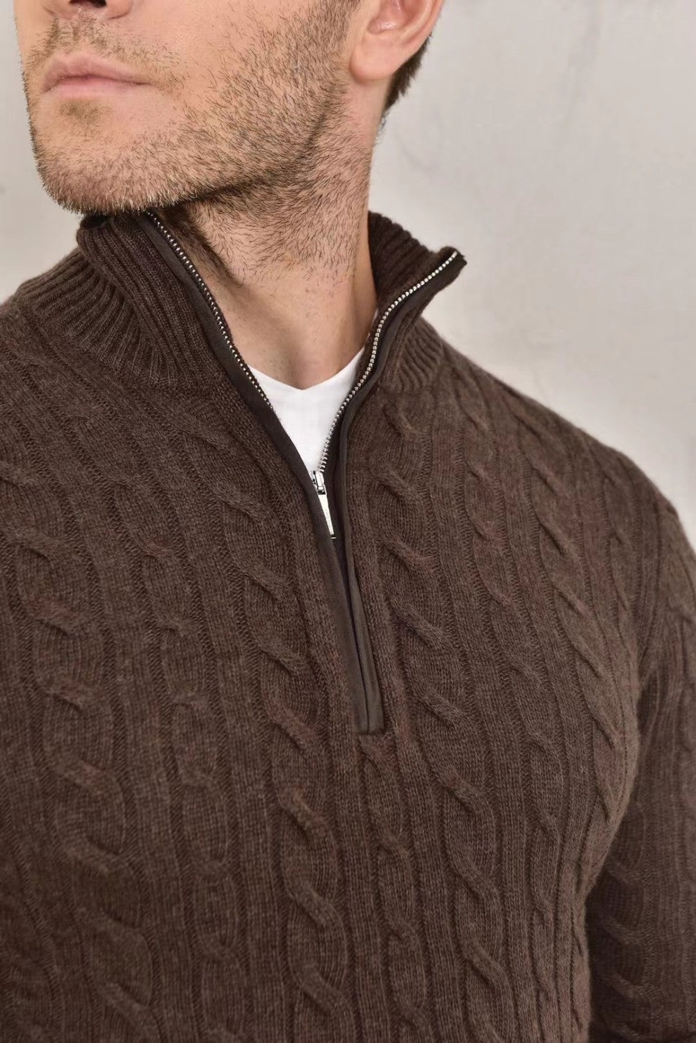 Loro Piana Men's Fall/Winter Half High Neck Zipper Long Sleeve Cashmere Fitted Knit Sweater Ngvp #9738