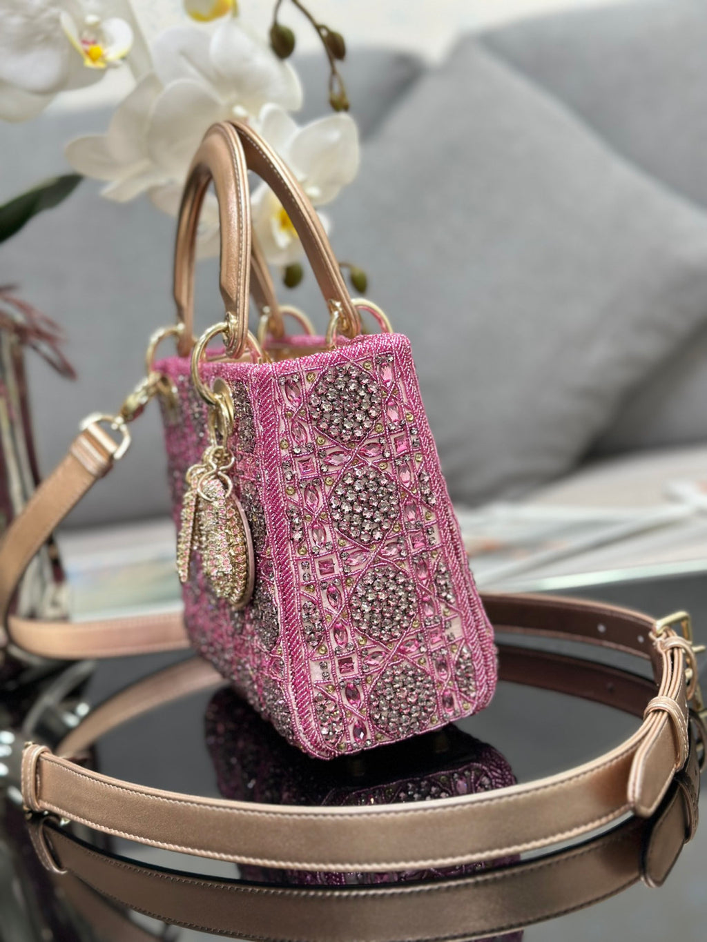 Dior Classic Diamond-quilted Embroidered Blue Metallic D.I.O.R. Charm Cowhide Leather Handle Clutch Crossbody Bag Princess Diana-style Bag Bags #196495