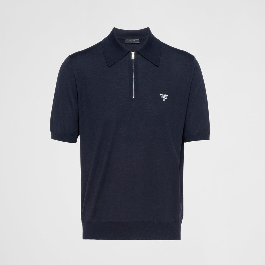 Prada Men's Summer Solid Colour Zip Polo Neck Polyester Lapel Short Sleeve T-Shirt #76682