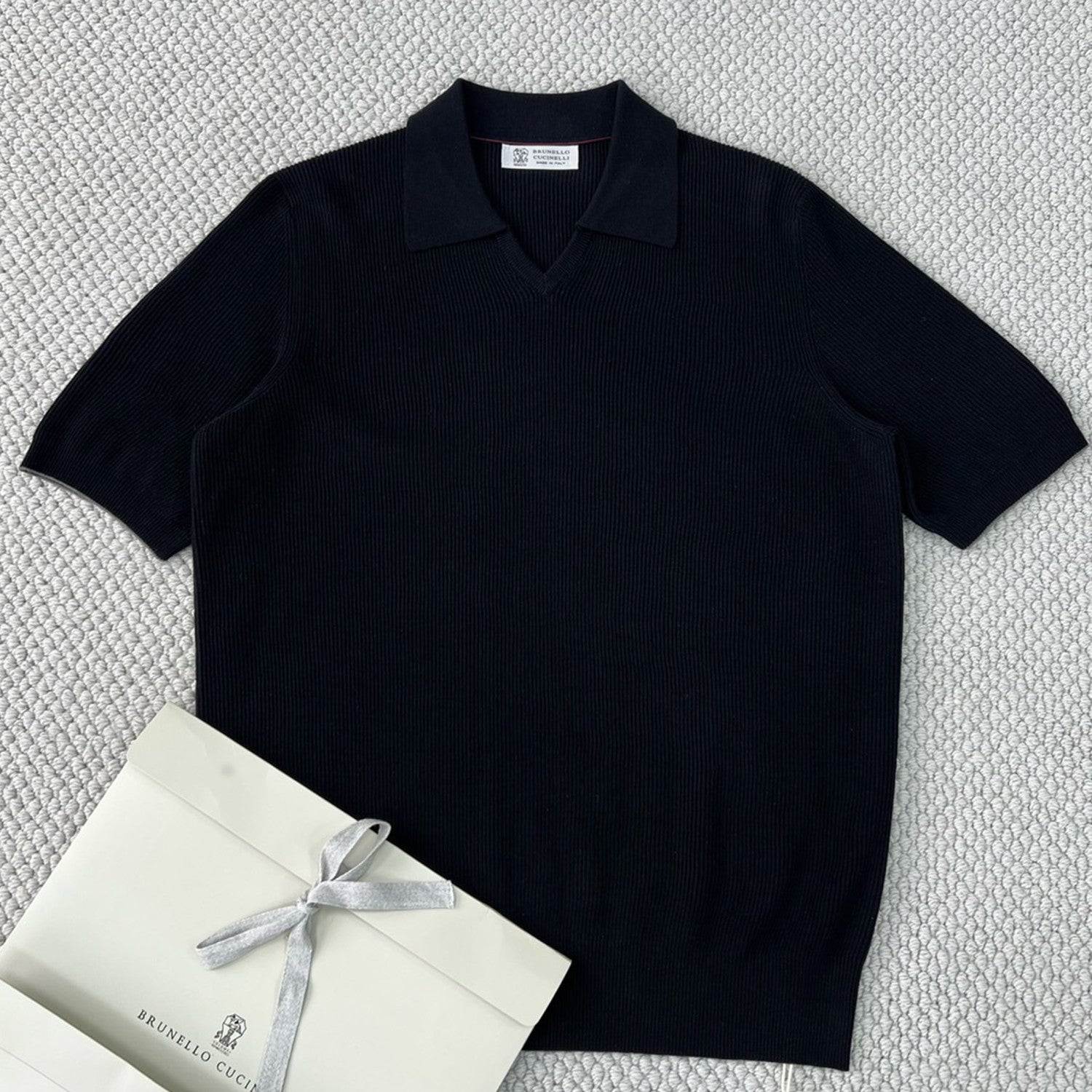 Brunello Cucinelli Men's Business Casual Spring Summer Cotton British Ribbed Knit Polo Shirt Fashion Trend Casual Comfort Lapel T-Shirt Ngvp #1347