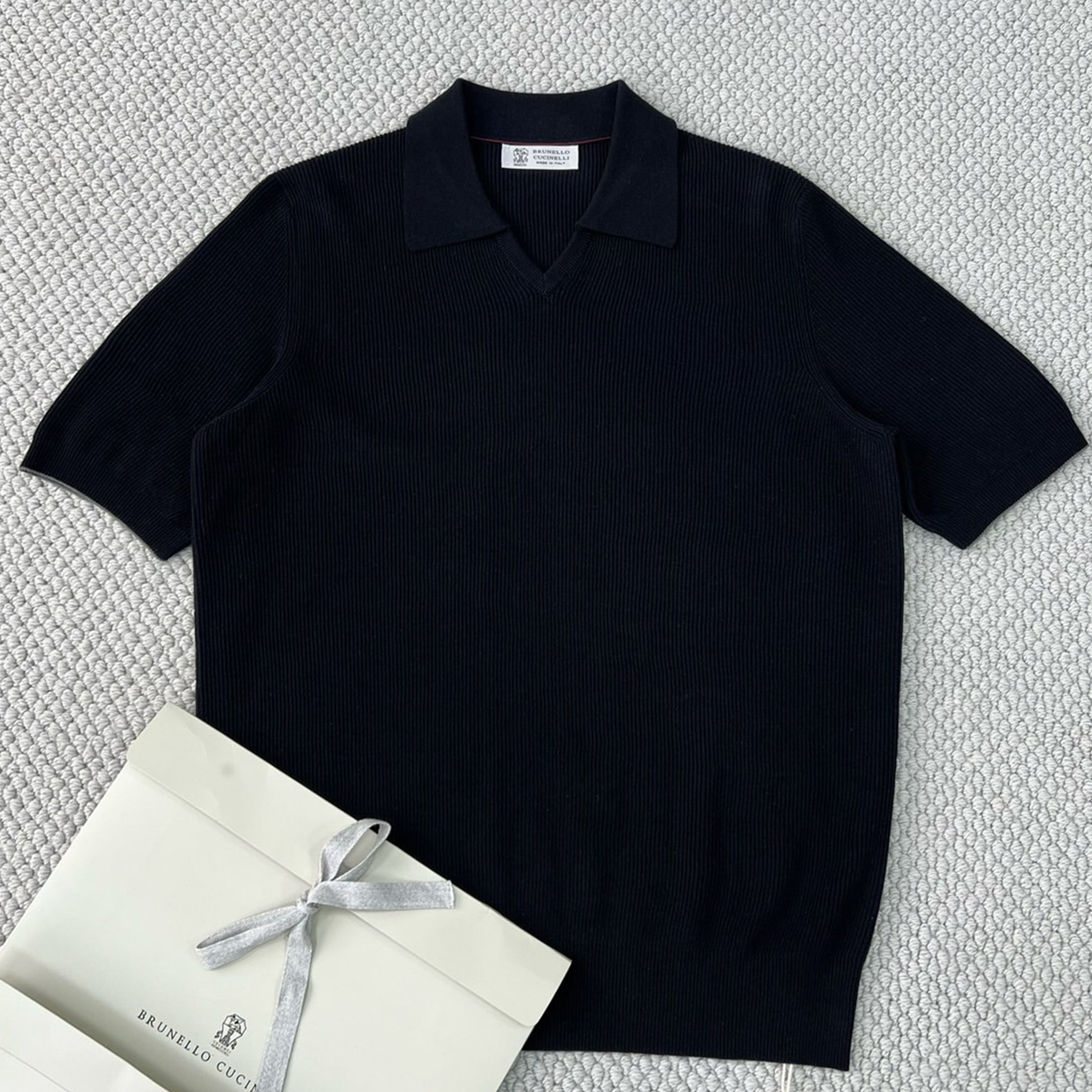 Brunello Cucinelli Men's Business Casual Spring Summer Cotton British Ribbed Knit Polo Shirt Fashion Trend Casual Comfort Lapel T-Shirt Ngvp #1347