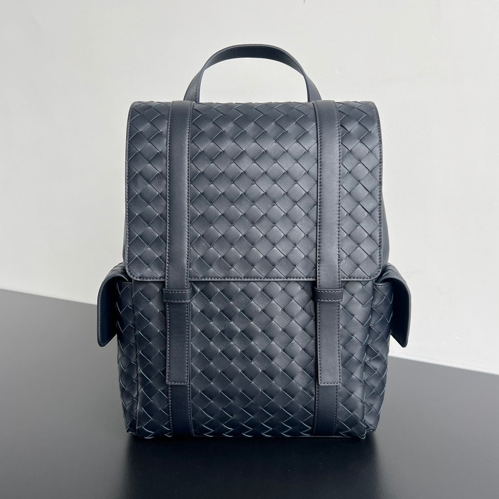 Bottega Veneta Back To School Men's Solid Color Flap Closure Woven Cowhide Leather Shoulder Bag Backpack Rucksack Bags #75798