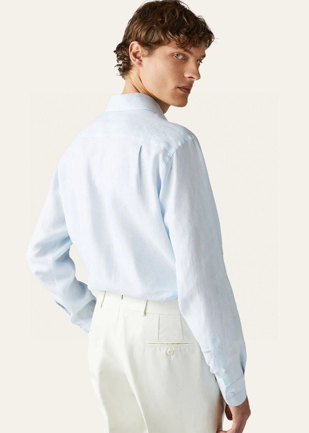 Loro Piana Men's Spring/Fall Fashion Classic Solid-Color Collared Single-Button Linen Shirt #78636