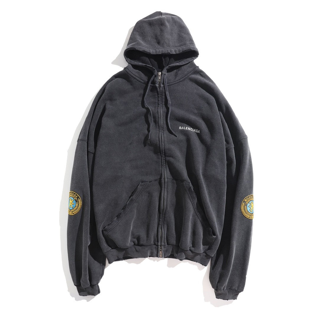 Balenciaga Men's And Women's Spring/Fall Fashion Casual Solid Color Letter Print Hooded Zipper and Hooded Pullover Long Sleeve Sweatshirt Jacket #78935