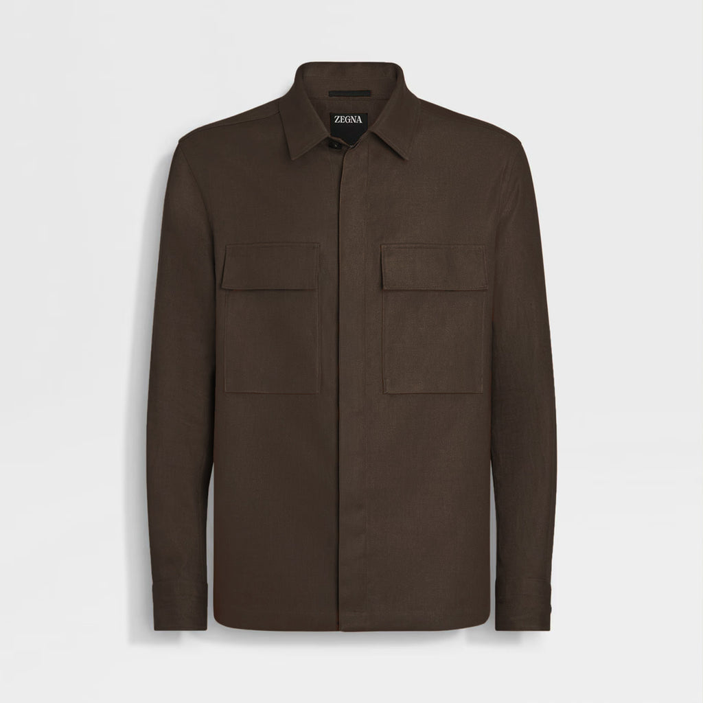 Ermenegildo Zegna Oasi Lino Shirt Jacket Men's Spring And Summer Lapel Single-breasted Pocket Temperament Shirt Simple Commuter Jacket Ngvp #1185