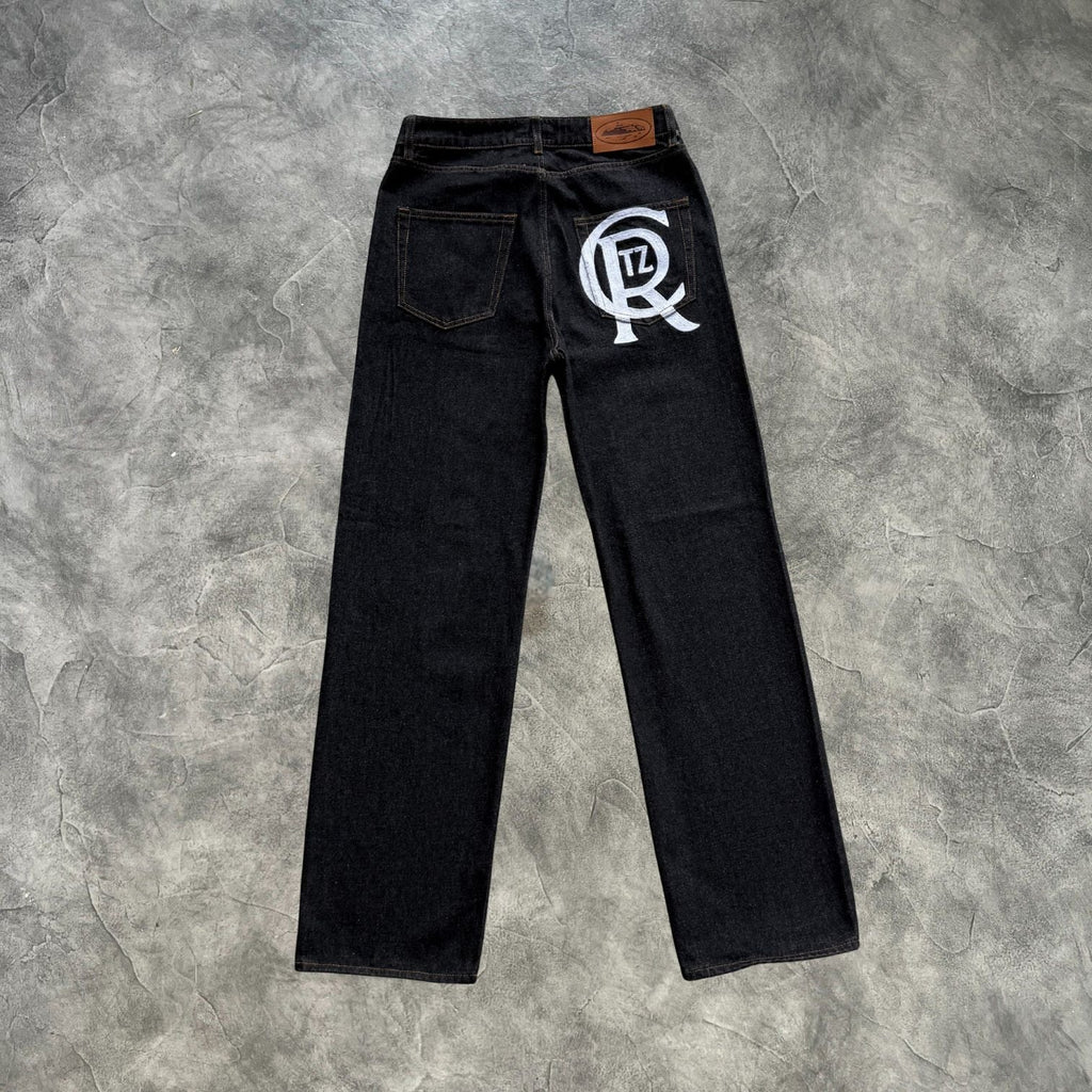 Corteiz Chainstitch Denim Baggy Jeans Washed Black