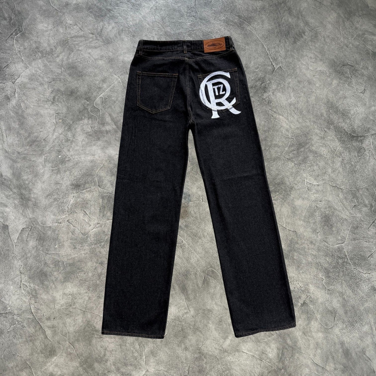 Corteiz Chainstitch Denim Baggy Jeans Washed Black