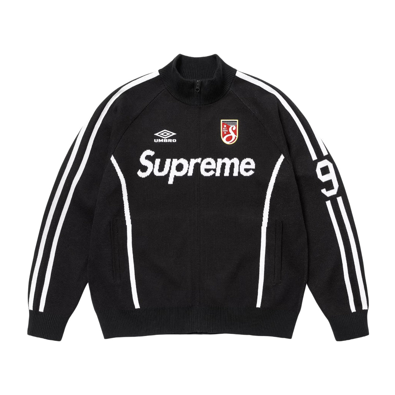 Supreme X UMBRO ZIP UP SWEATER Men's And Women's Spring And Summer Color-blocked Long-sleeved Knit Sweater With Embroidered Logo On The Chest Jacket And Casual Drawstring Shorts Set Suit #77888