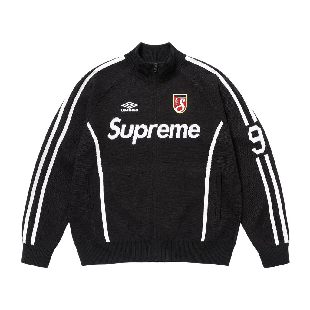 Supreme X UMBRO ZIP UP SWEATER Men's And Women's Spring And Summer Color-blocked Long-sleeved Knit Sweater With Embroidered Logo On The Chest Jacket And Casual Drawstring Shorts Set Suit #77888