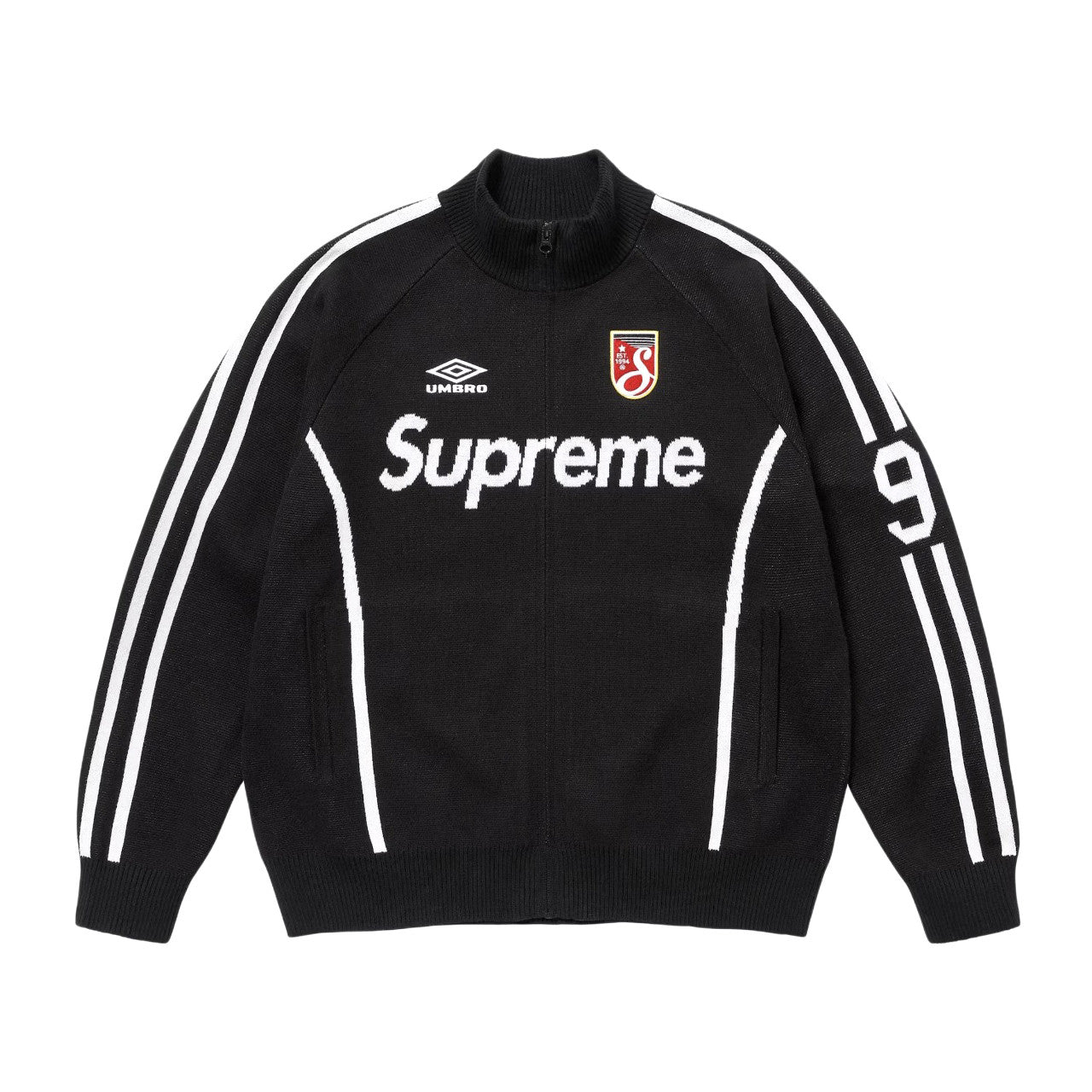 Supreme X UMBRO ZIP UP SWEATER Men's And Women's Spring And Summer Color-blocked Long-sleeved Knit Sweater With Embroidered Logo On The Chest Jacket And Casual Drawstring Shorts Set Suit #77888