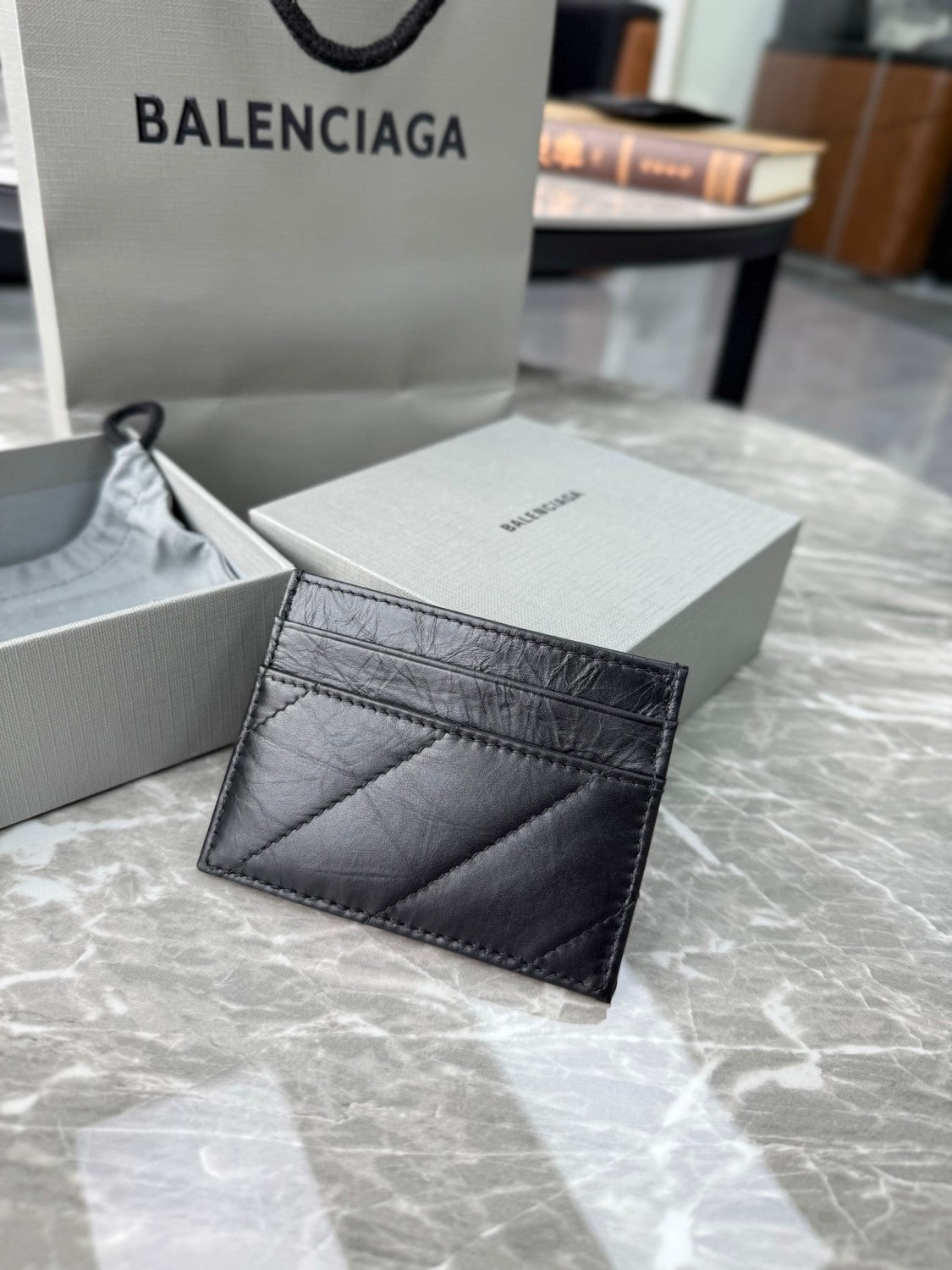 Balenciaga CRUSH Unisex Fashion Classic Solid-color Embossed B Logo Metal Accessories Card Holder Wallet  Bag Bags 766467210J11000 #78543