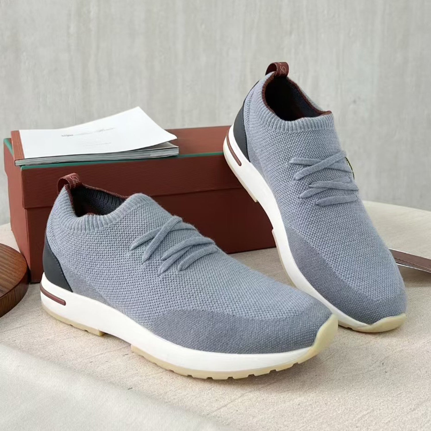 Loro Piana 360 Lp Flexy Walk Men's Autumn/winter Sports Shoes Two-tone Fashion Luxury Knit Comfortable Casual Footwear Ngvp #2435