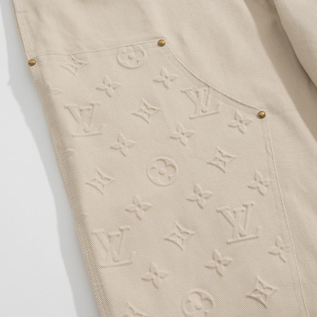Louis Vuitton Men's Spring/Summer Monogrammed Khaki Mid-Rise Zipper Slim Straight Jeans Pants #98427